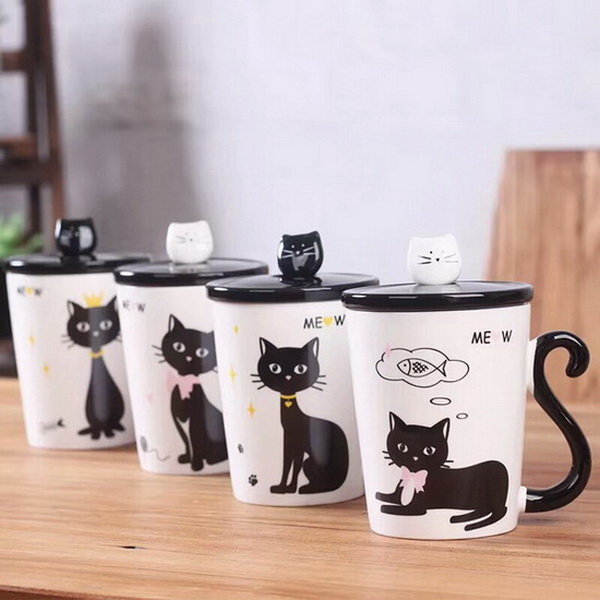 Grade A Ceramic Mug Cute Design Cat Shape Ceramic Coffee Mug with Spoon