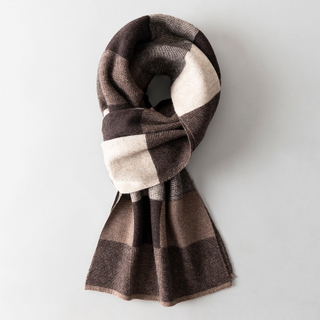  Men Pure Wool Scarf for Winter Plaid Warm Neck Scarves Classic Business 100% Wool Shawls Wraps Cashmere Long Scarf