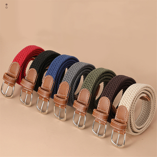 120-130cm Casual Knitted Pin Buckle Men Belt Woven Canvas Elastic Expandable Braided Stretch Belts For Women Jeans Female Belt