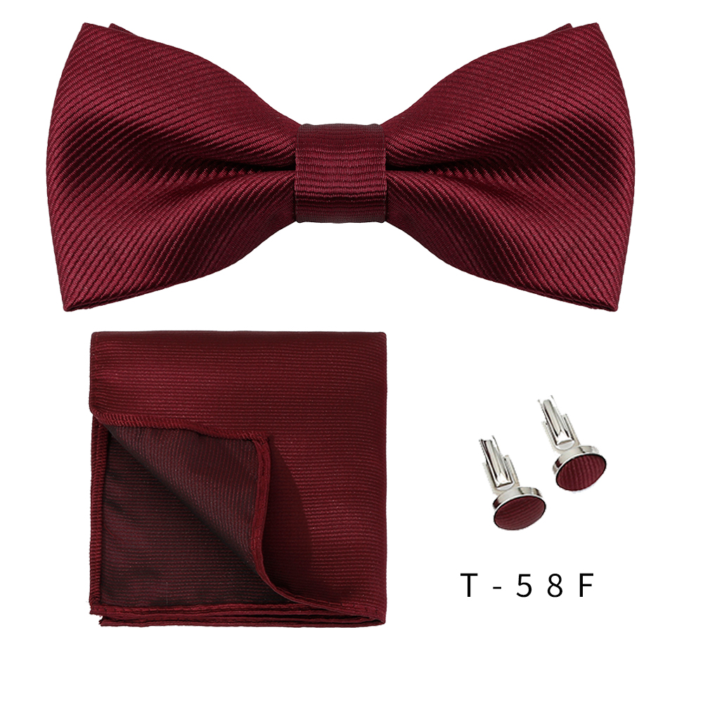 Bowtie Set 3pcs Solid Color Bow Tie For Men Pocket Square Shirts Cufflinks Neck Butterfly Suit For Business Wedding Decorate Tie