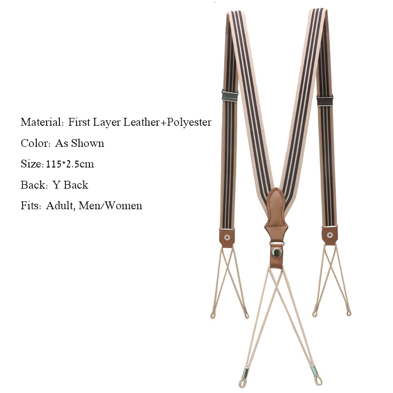 First Layer Cowhide Real Leather Suspender 6 Button String Holes Unisex Suspender Adjustable Brace Elastic Belt Strap Adult