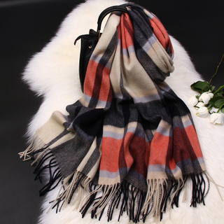  Women's Wool Scarves for Winter&Autumn New Fashion Pure Real Wool Wraps And Shawls for Ladies Plaid Classic Designed Scarf