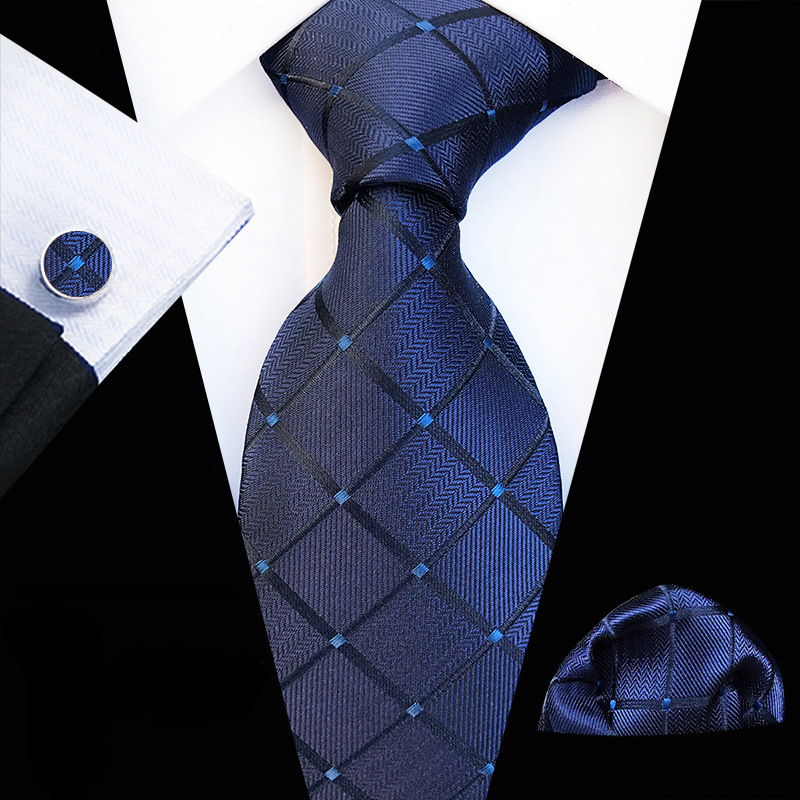  Striped Black Red Mens Fashion Necktie Handkerchief Cufflinks for Tuxedo Accessory Classic Silk Luxury Tie for Man Gift