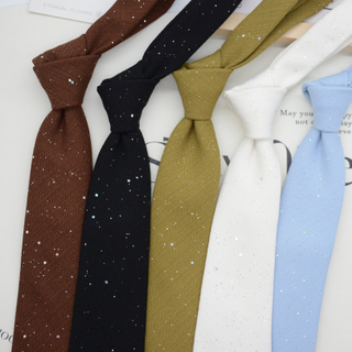 New Shiny Linen Cotton 8CM Width Neckties Solid Sequin Ties For Men Women Casual White Neck Tie Office Daily Neckwear Cravate