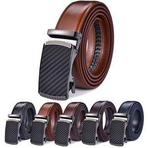 Men's Leather Ratchet Automatic Buckle Belt Suitable with Formal Casual Trousers