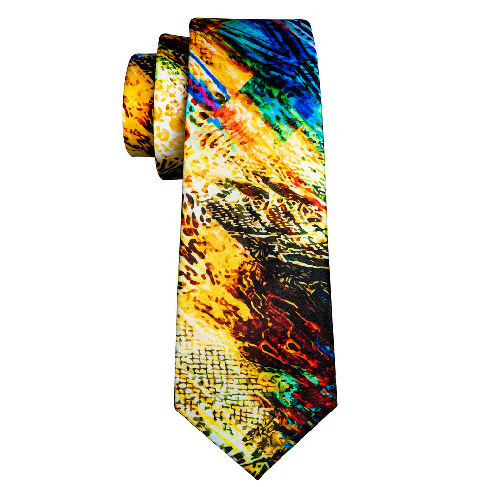 Designer Gold Print Silk Tie For Men High Quality Pocket Square Cufflinks Sets Party Birthday Gifts Necktie Barry