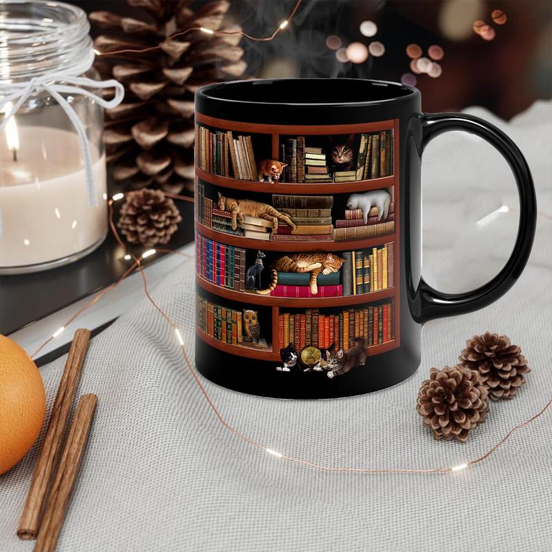 3D Bookshelf Mug Library Bookshelf Cup Bookshelf Cat Design Book Mug Book Club Cup Novelty Coffee Mug Motivational Quote