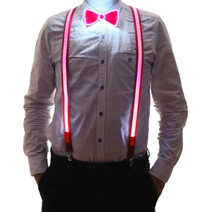 Men's Light Up LED Suspenders Bow Tie Unisex Elastic Adjustable Pants Suspender Illuminated Led For Music Festival Costume Party