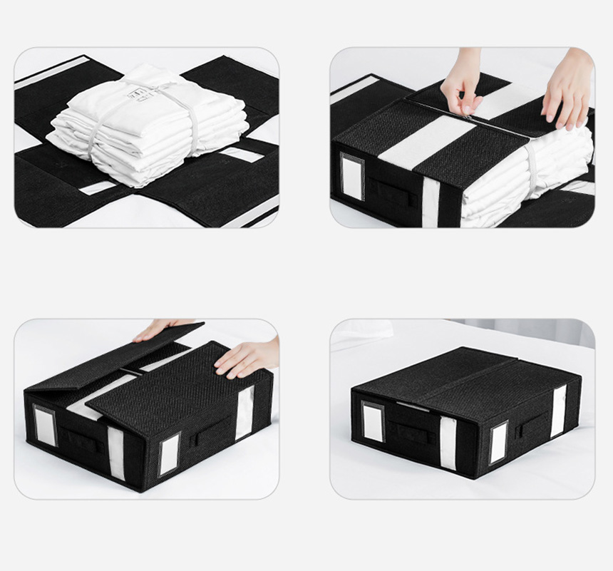 Bed Sheet Set Storage Box Fabric Visual Window Zipper Foldable Drawer Divider Blanket Sorting Box Wardrobe Bedding Storage
