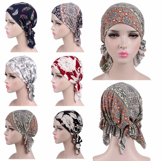 Tube Men Women Sleep Caps Fashion Casual Cotton Hat Bandana Women National Wind Floral Print Turban Chemotherapy Hat