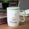 Custom Rabbit Design Ceramic Milk Mug with Spoon And Lid