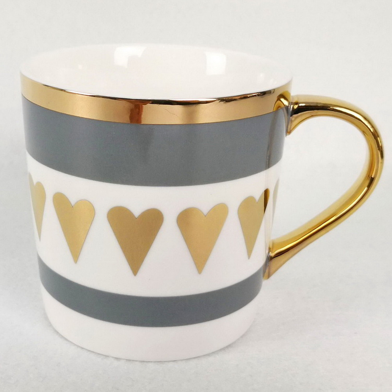 Flower Design Ceramic Mug with Real Gold Handle And Rim