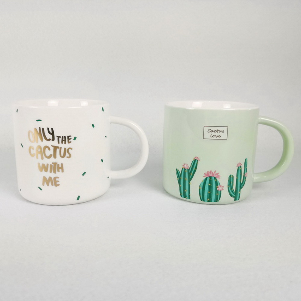 Printed Ceramic Coffee Mug with Cactus Decal