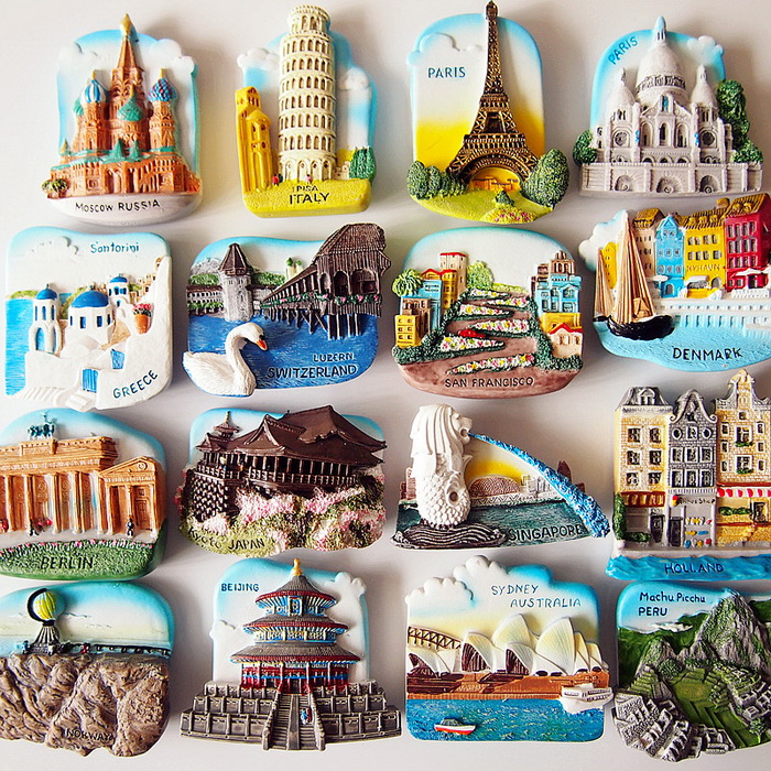 Wholesale Promotional Custom Polyresin 3d Tourist Souvenir Fridge Magnet for Different Countries