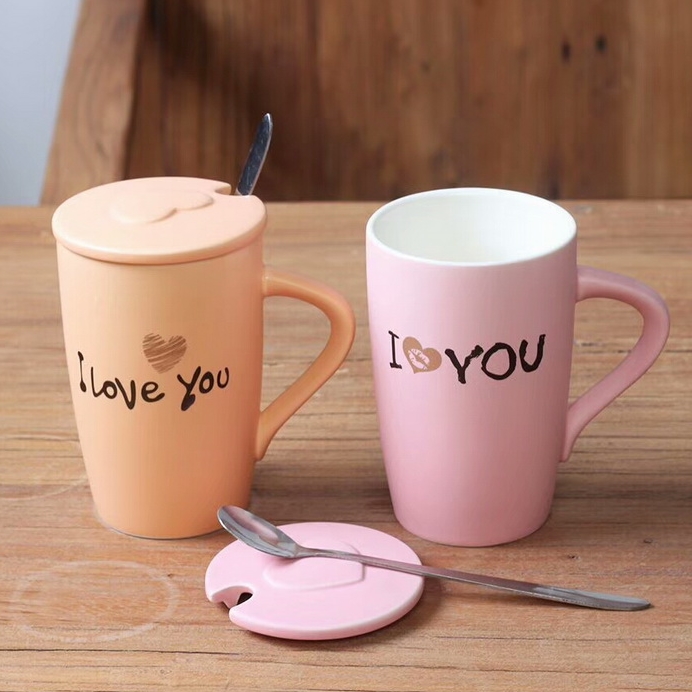 Wholesale Orange And Pink Ceramic Valentine's Gift Ceramic Travel Mug Coffee Mug