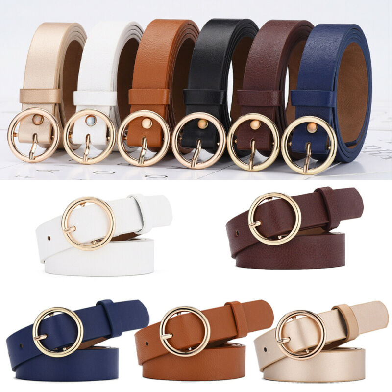 Women Belt Classic Fashion Solid Leather Waistband Circle Buckle Wide Belt