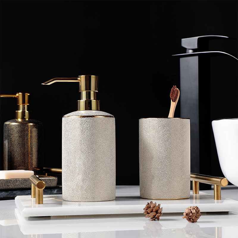 Gold Bathroom Accessories Sets Ceramics, Lotion Soap Dispenser ,Tumbler,Soap Dish，Bathroom Deco Accessroy Set