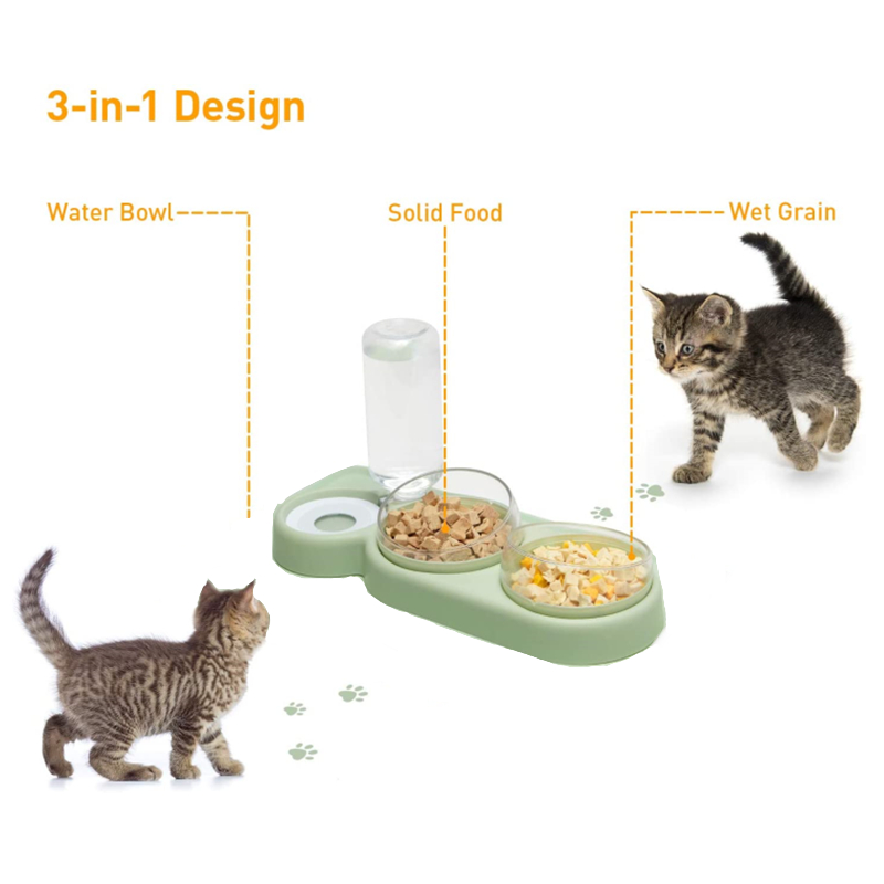 Pet Cat Bowl Automatic Feeder Dog Cat Food Bowl With Water Fountain Double Bowl Drinking Raised Stand Dish Bowls For Cats