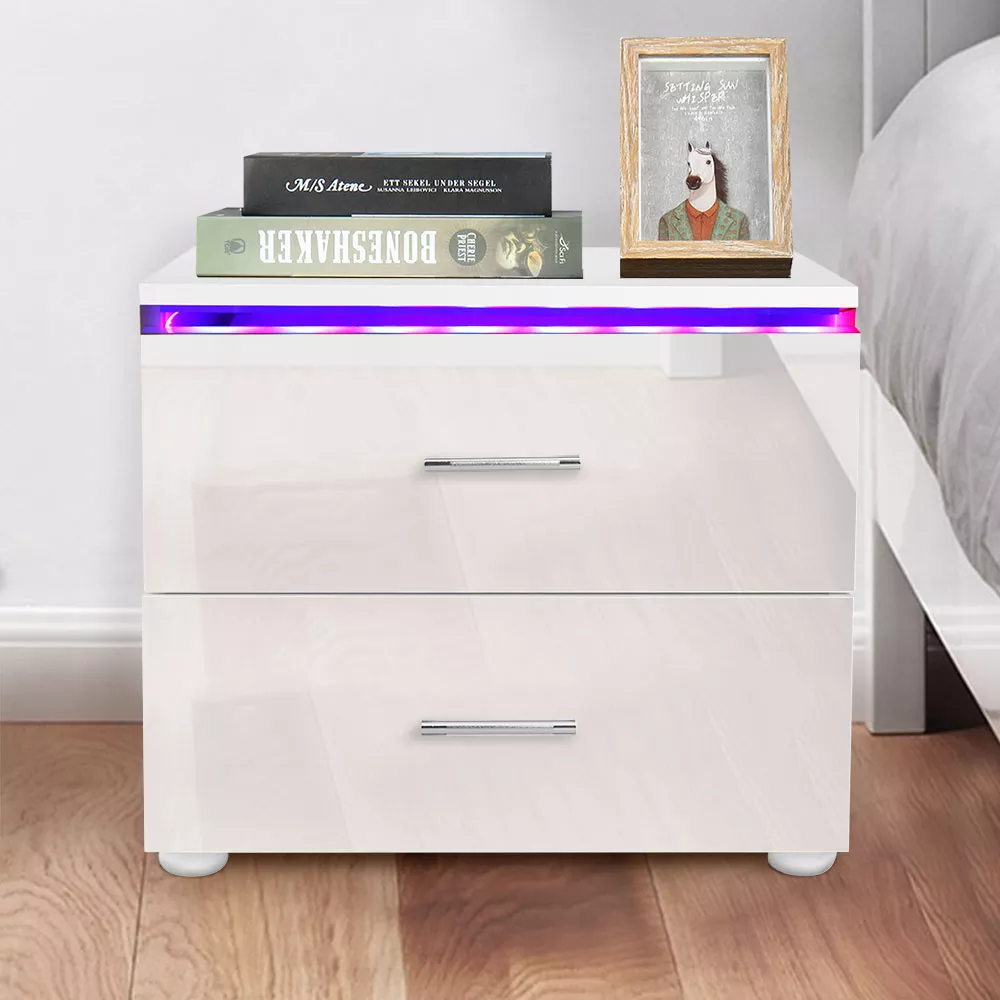 2023 LED Bedside Table Coffee Tea Table With 2 Chest of Drawer Bed Side Table Bedroom Decoration Modern Nightstands Storage Tabl