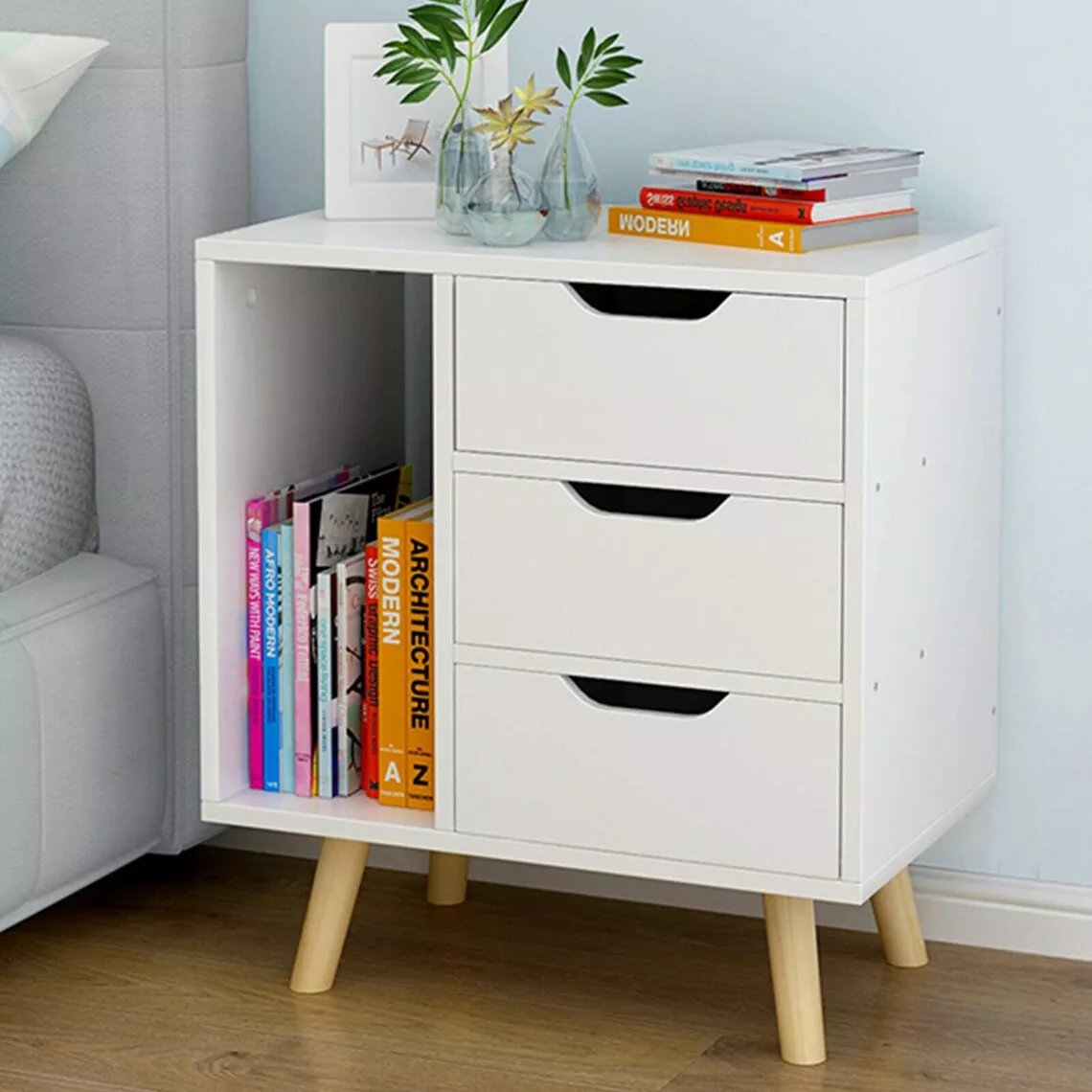 2023 End Table 3 Tier Drawer Living Room Bedroom Sofa Side Table Easy Pull Fabric Nightstands Bedside Furniture Steel Frame Sofa