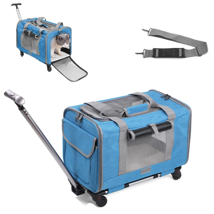 Custom Comfortable Breathable Pet Trolley Carrier Airline Approved With Removable Wheels