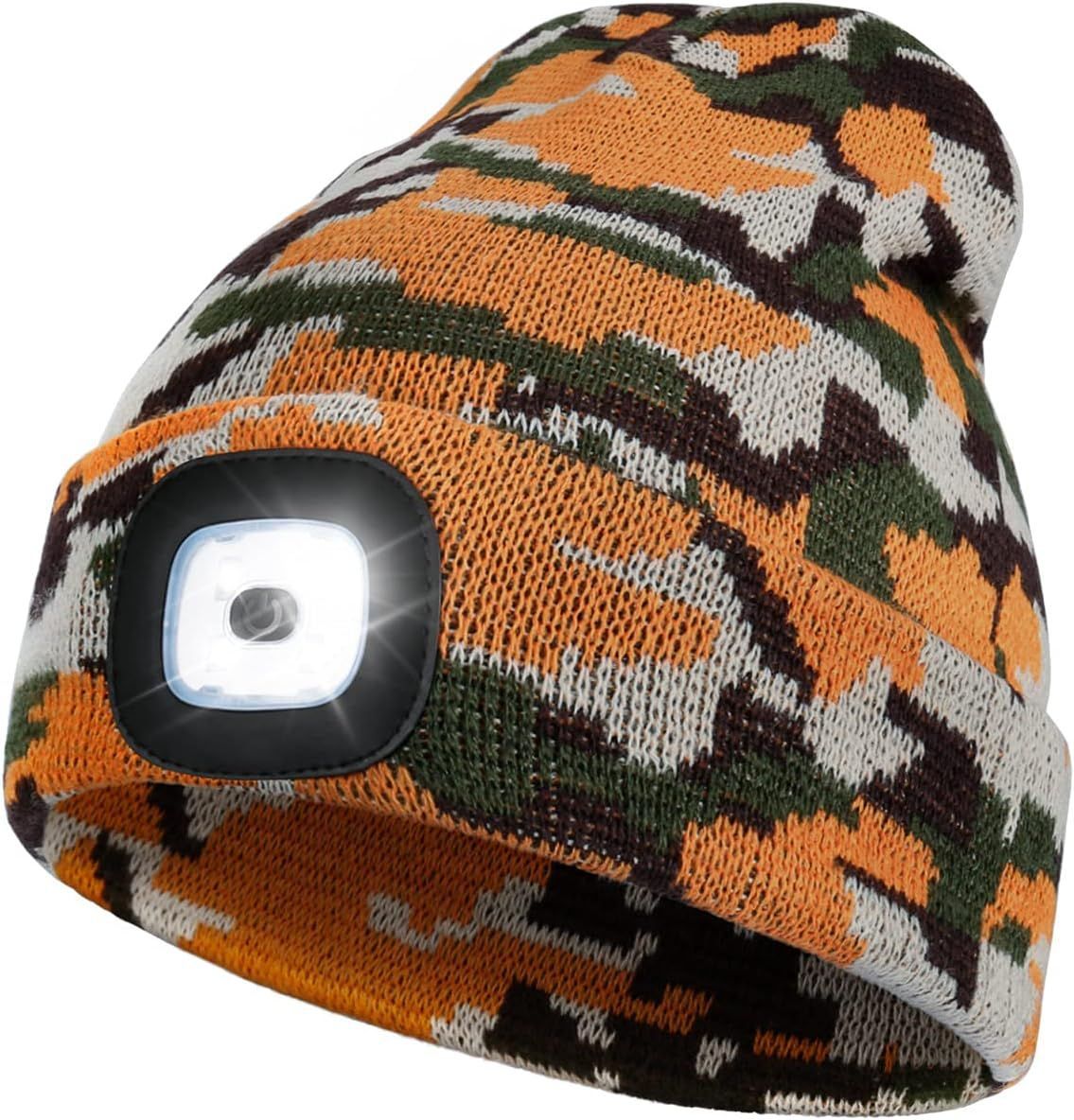 LED Beanie Hat with Light USB Rechargeable 4 LED Headlamp Cap Knitted Night Lighted Winter Hat Flashlight for Running Climbing