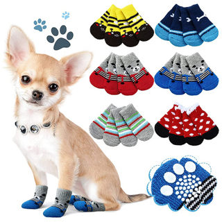 Pet Puppy Doggie Grip Socks Paw Protectors Cotton Knit Dog Socks Anti Slip Dog Winter Shoes