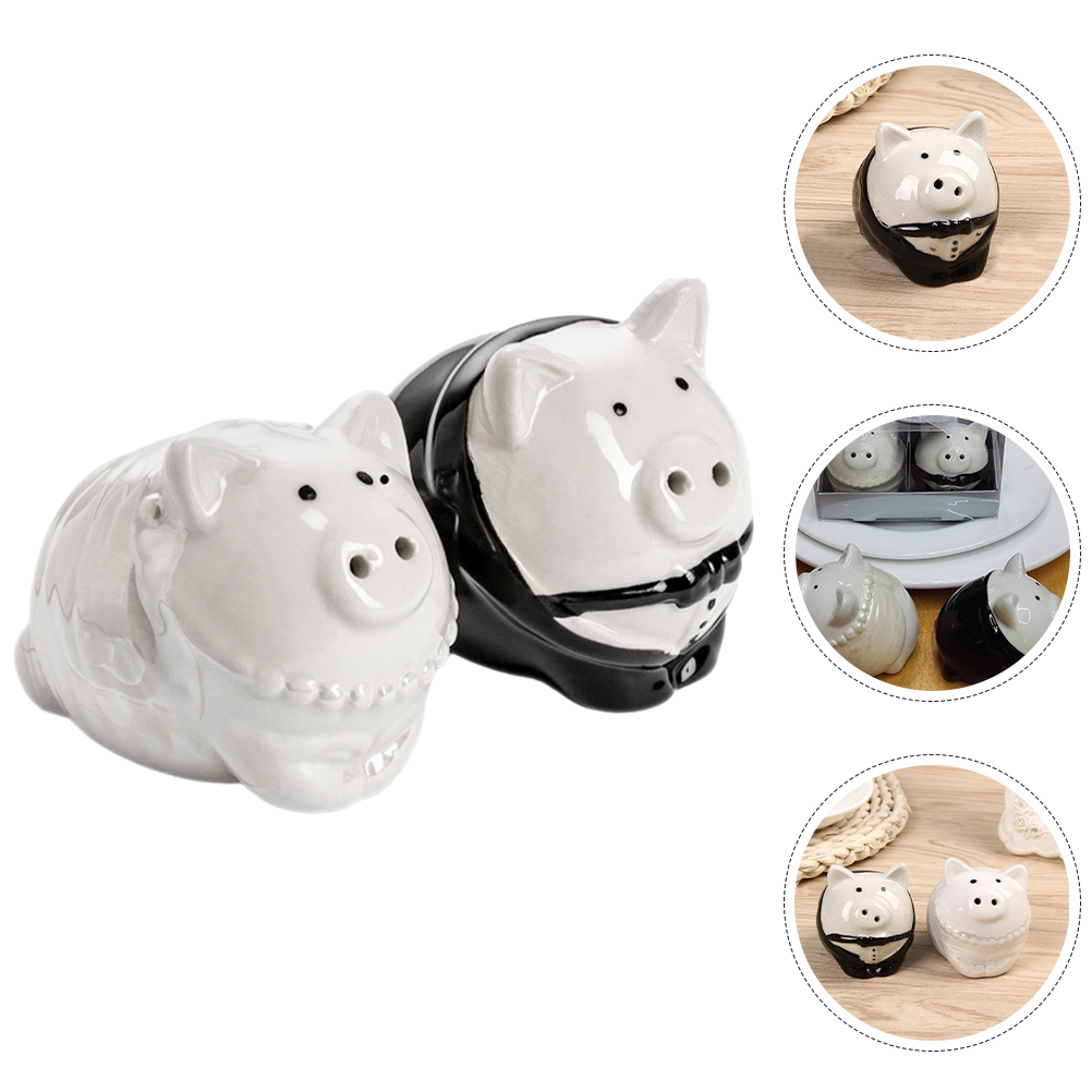 1 Pair Bride And Groom Pig Salt Pepper Shaker Wedding Ceramic Spice Jar