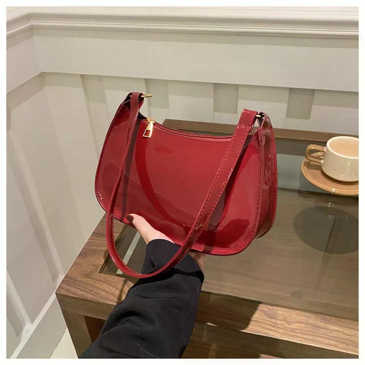 2024 Women's Patent Leather Handbag Versatile Fashion Shoulder Bag Casual Commuting Bag Girl Brand Designer Zipper Small Handbag