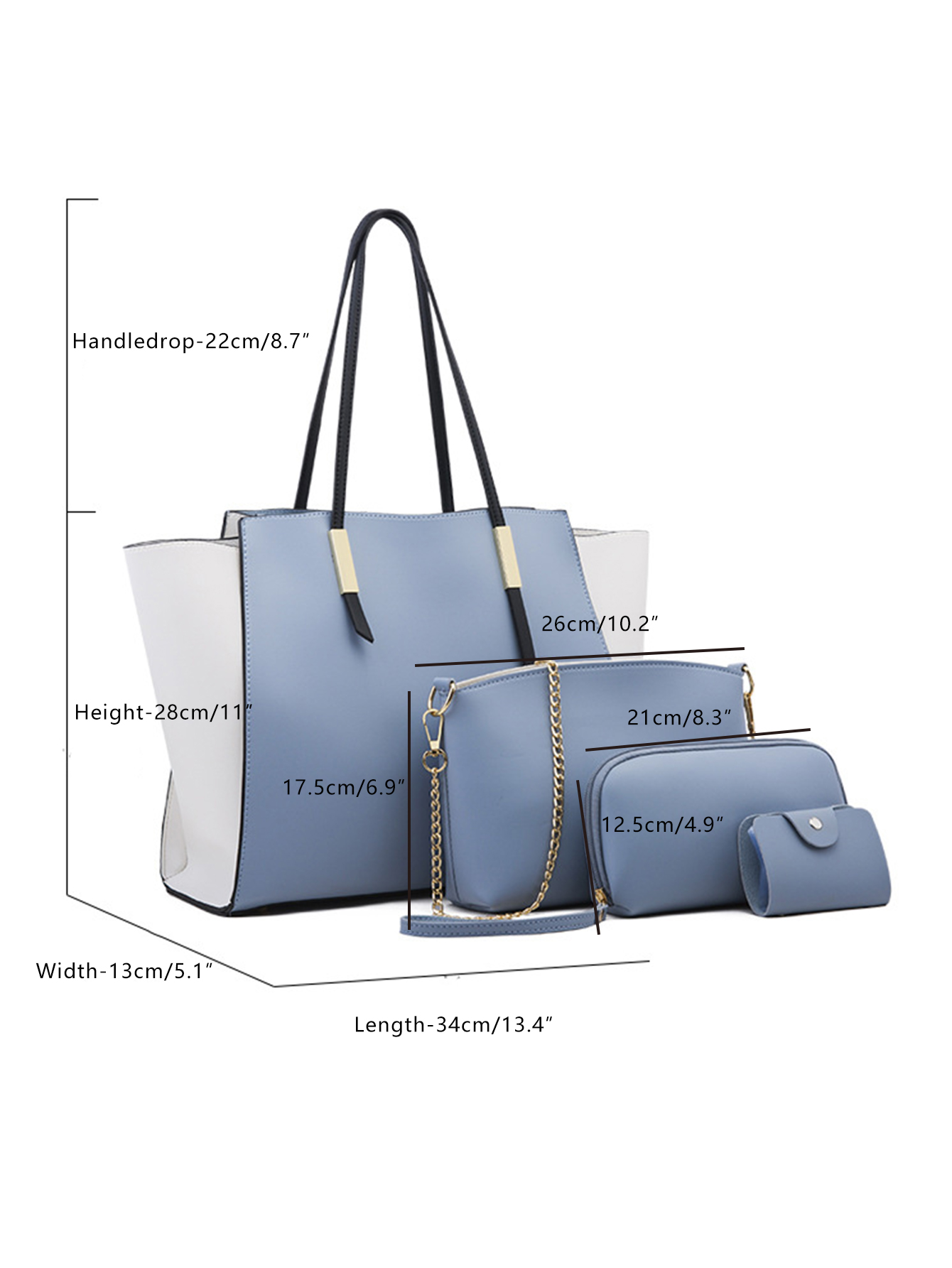 4 PCS Bags Set Women's PU Vegan Leather Luxury Design Tote Trapeze Shoulder Bag Chain Crossbody Wrislet Clutch Cardholders Daily