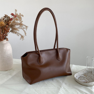 Brand Commute Tote Bag for Women's Classic PU Leather Shoulder Bag Retro Solid Ladies Underarm Bag Large Capacity Handbag