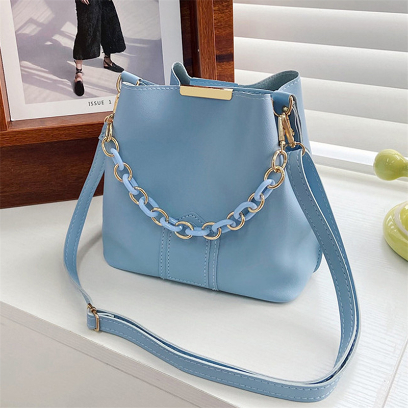 Chain Women Leather Shoulder Bag Casual Women Handbags Crossbody Bag Bucket Bags For Women Designer Messenger Bags Sac