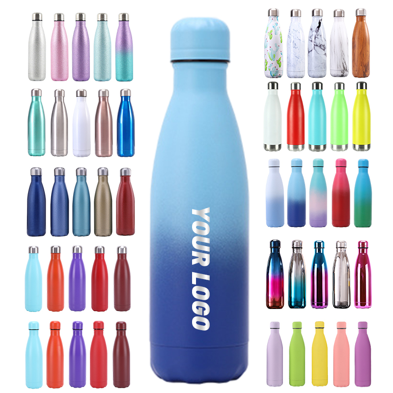 Double Wall Thermal Vacuum Flask Insulated Outdoor Sports Drink Cola Shaped 18/8 Stainless Steel Water Bottles with Custom Logo