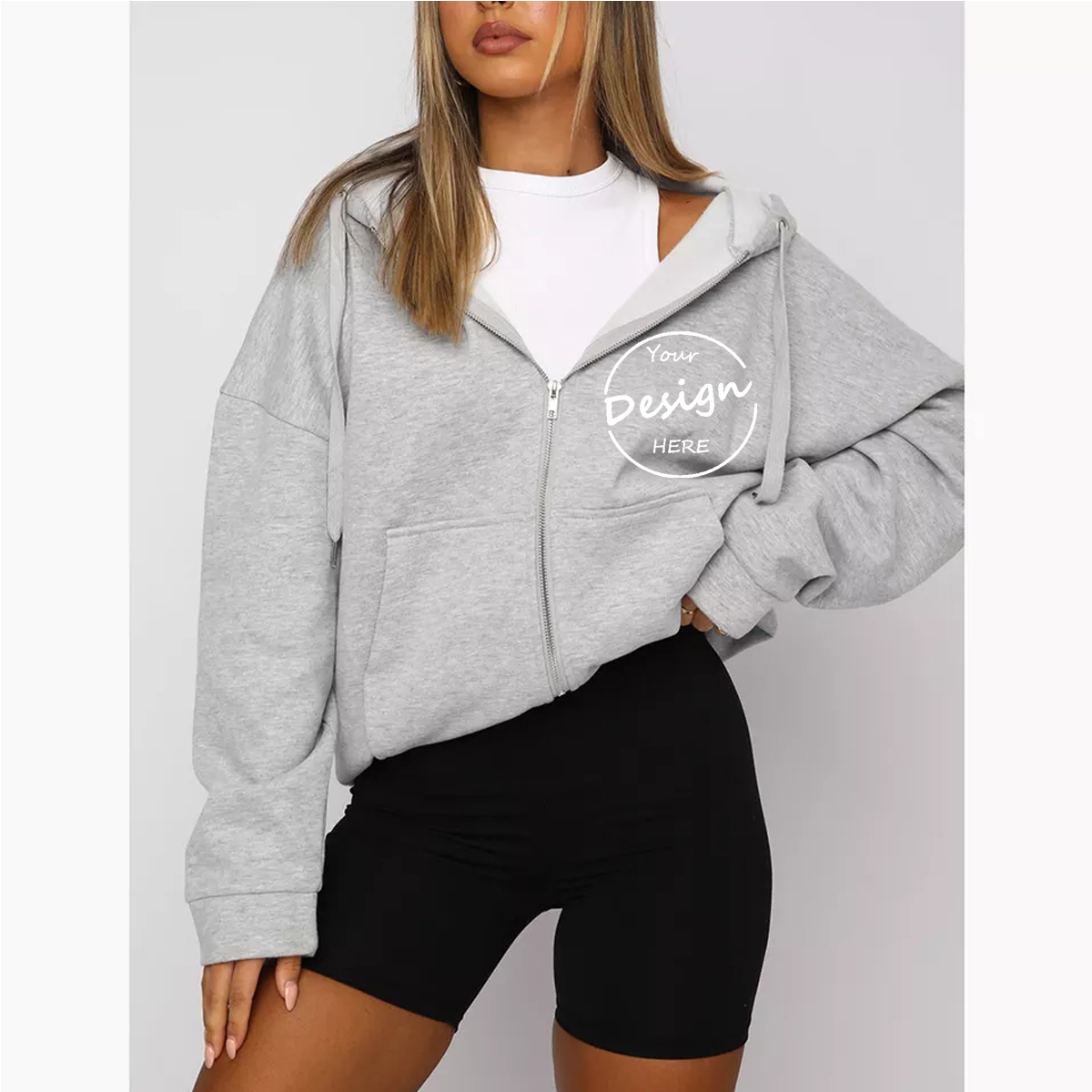 OEM Wholesale Puls Size Ladies Fleece Jacket Custom High Quality Embroidered Plain Zip Up Women's Hoodies With Private Label