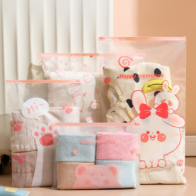 10pcs/Set Portable Storage Organizer Bag For Underwear Clothes Shoe Waterproof Transparent Cartoon Ziplock Storage Bag
