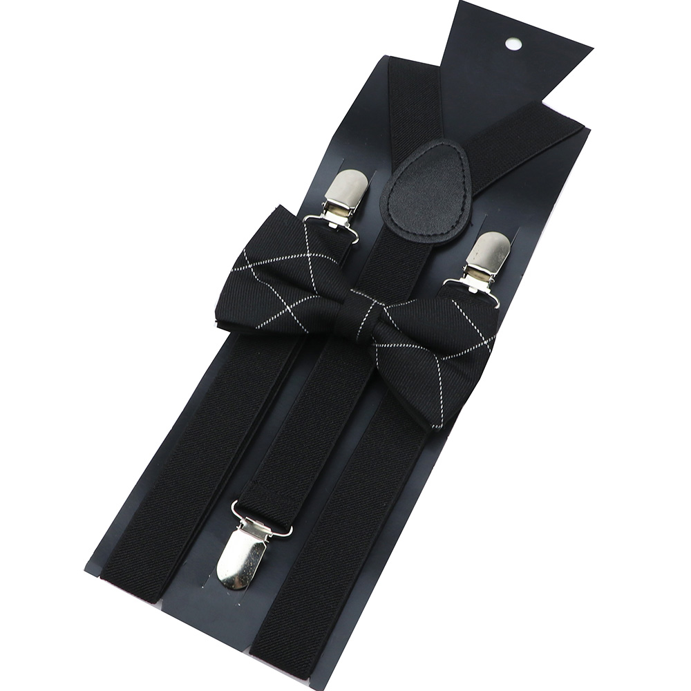 Cotton Plaid Red Blue Bowtie Suspenders Set Men Women Tuxedo Suit Unisex Braces Butterfly Wedding Adjustable Y-Back Brace Belt