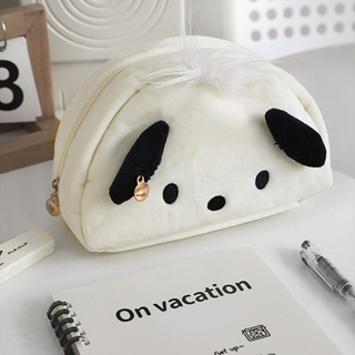 1 Pc Kawaii Black White Dog Large Capacity Plush Pencil Bag Cute Pencil Cases Pouch Stationery Organizer Holder Gift Prizes