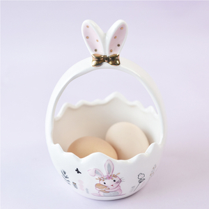 Easter Rabbit Ceramics Basket Cute Food Storage Container Kitchen Egg Candy Snacks Fruit Organizer Basket Household Decoration