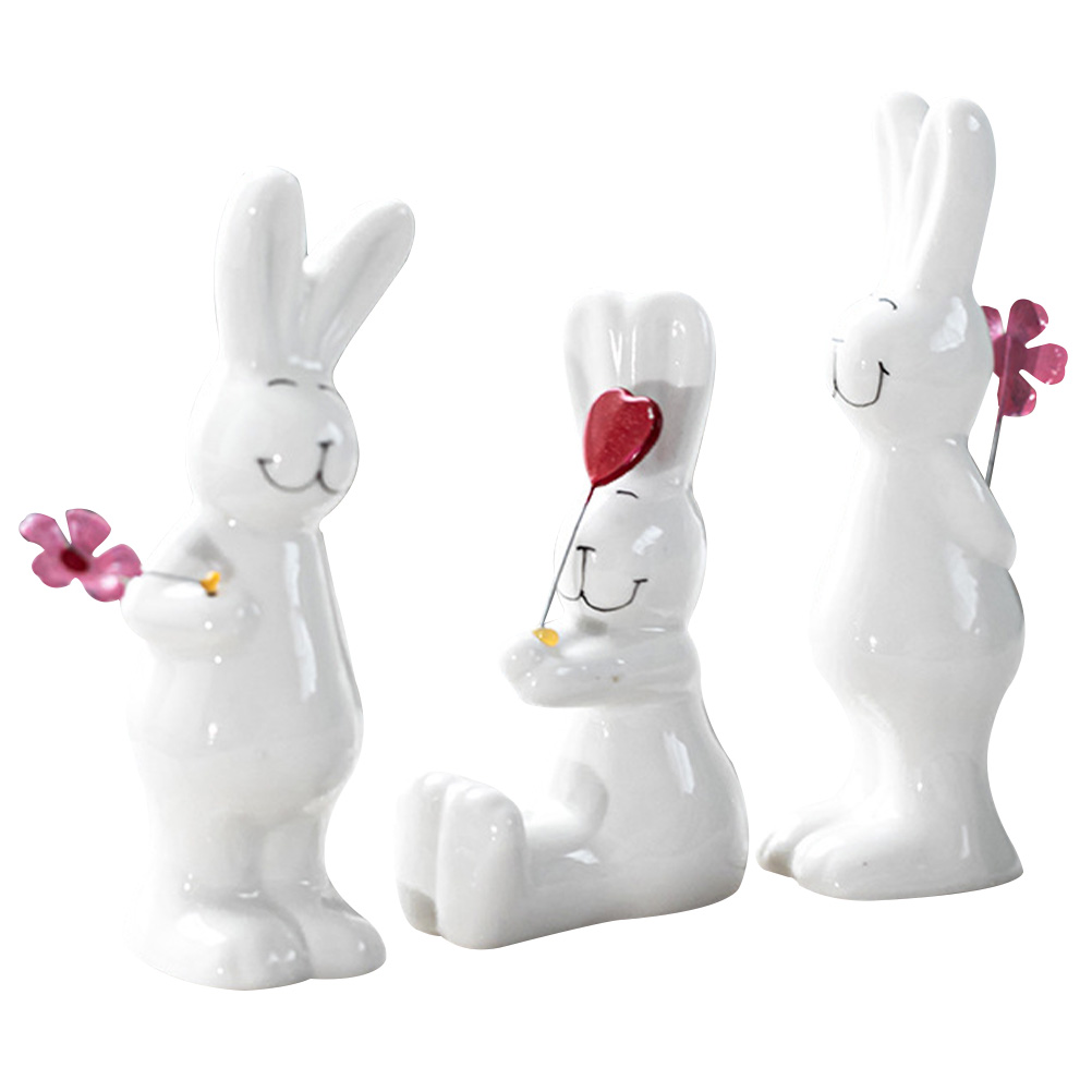 Rabbit Bunny Figurine Decor Ceramic Figurines Statue Easter Zodiac Year Sculpture Chinese Statues Mini Ornament New Ornaments
