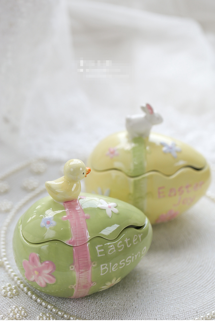 Creative Easter Egg Bunny Storage Jar Sundries Hand-painted Jewelry Box Ceramic Decorations Small Ornaments