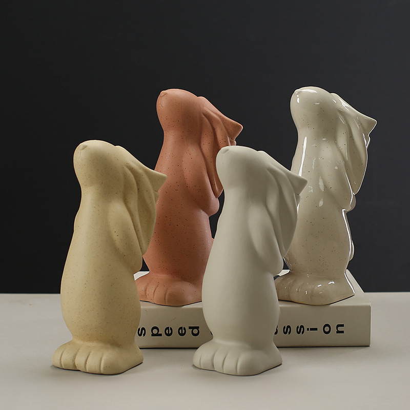 20.3cm Nordic White Ceramic Decoration Dried Flower Vase Foyer Desktop Study Cute Rabbit Ornament Living Room Flower Planter