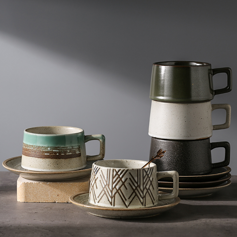 Nordic Travel Cup And Saucer Vintage Ceramic Coffee Cup And Saucer Camping Aesthetic Afternoon Tea Set 