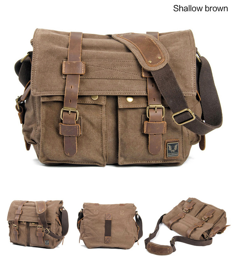 Canvas Leather Men Messenger Bags Big Satchel Shoulder Bags Male Laptop Briefcase Travel Handbag