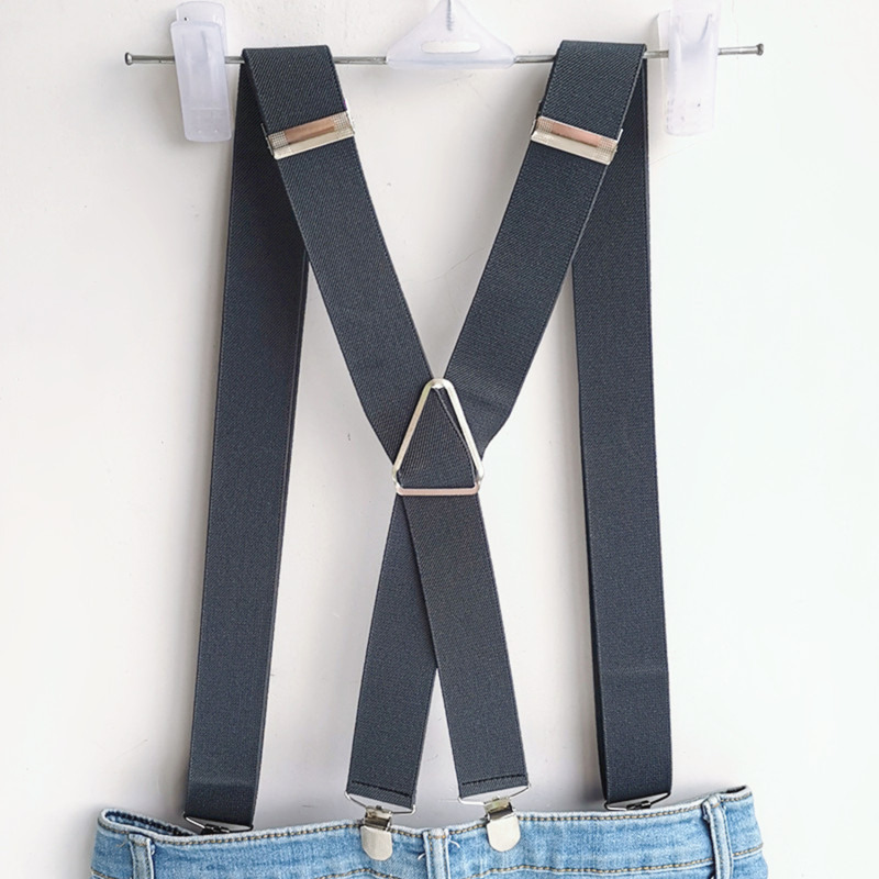 Suspenders Men Solid Color Polyester Elastic Adult Belt X-Shape Braces 4 Clips Casual Suspenders Suspenders