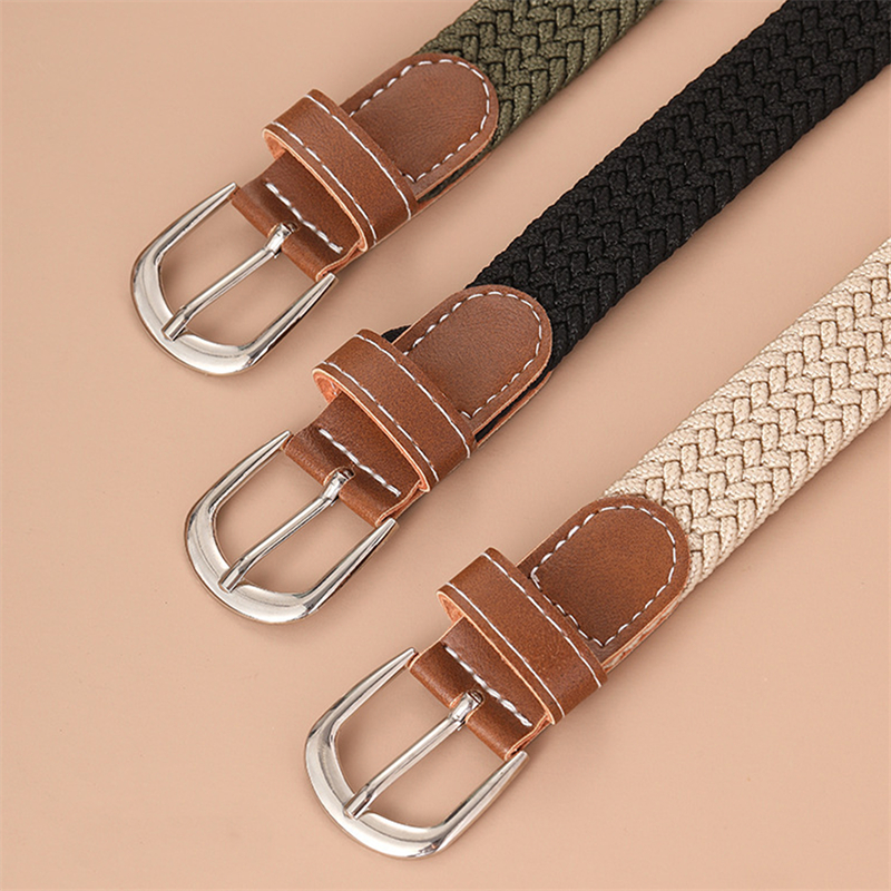 120-130cm Casual Knitted Pin Buckle Men Belt Woven Canvas Elastic Expandable Braided Stretch Belts For Women Jeans Female Belt