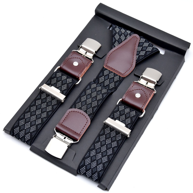 Leather Suspender Mens Navy BlueElastic Suspender Trousers 3Clips-on Men Suspenders Length-adjustable Strap 3.5cm*120cm 