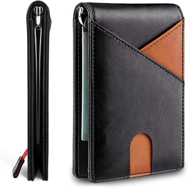 Men's Slim Thin Bank ID Credit Card Carbon Fiber Luxury Wallet Genuine Leather Small Short Purse Bag Red Black Card Holders