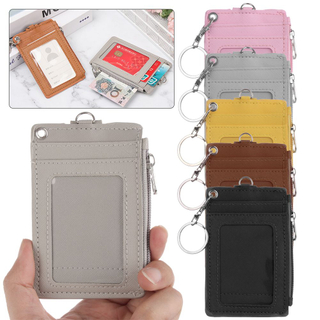 Portable Leather Business ID Card Credit Badge Holder Coin Purse Wallet Keychain