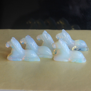Hand Carved Gemstone Crystal White Opalite Black Obsidian Horse Figurine Animal Carving