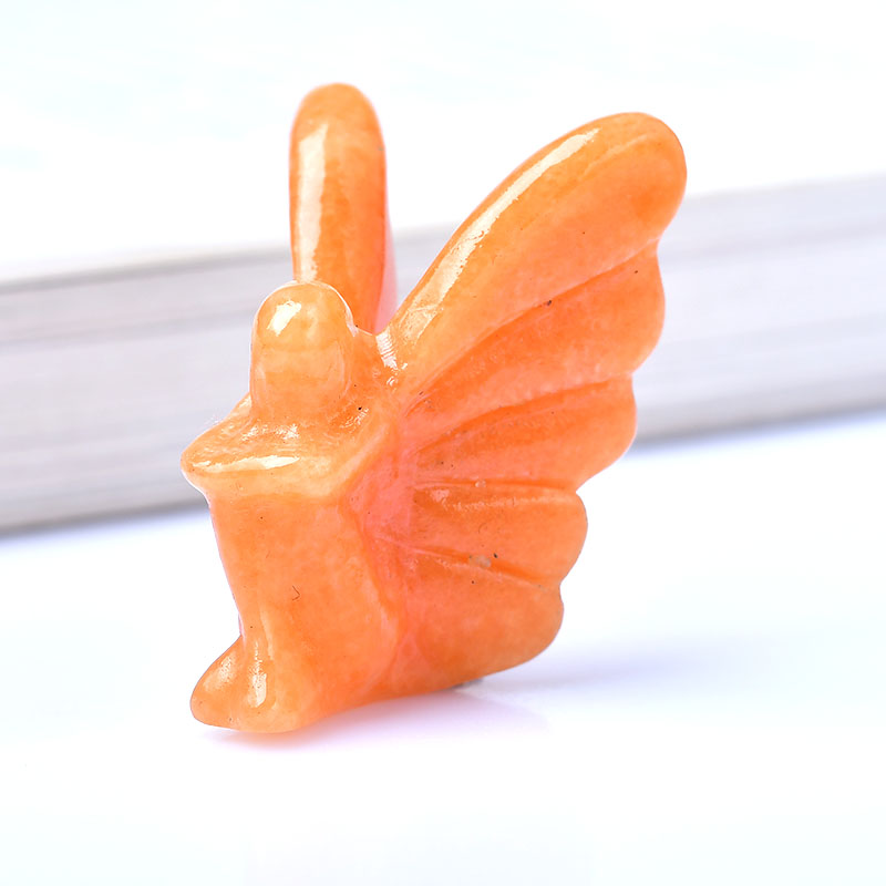 Natural Gemstone Pink Stone Rose Quartz Crystal Carving Butterfly Elf Statu Fairy Sculpture Healing For Reiki Stones Home Decor